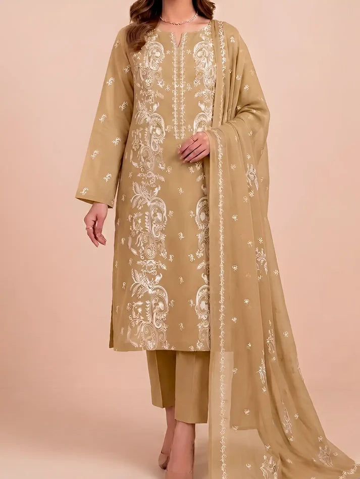 3PC PURE. LAWN .HEAVY EMBROIDERED