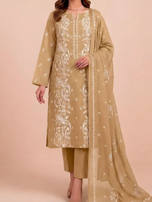 3PC PURE. LAWN .HEAVY EMBROIDERED