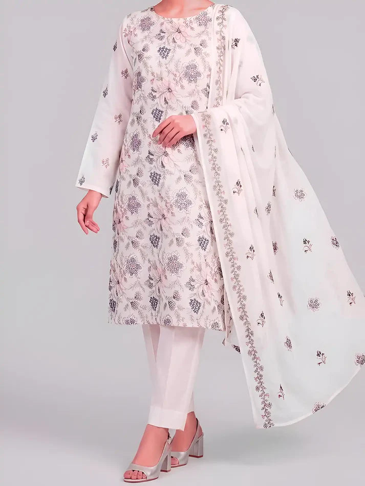 3PC PURE. LAWN .HEAVY EMBROIDERED