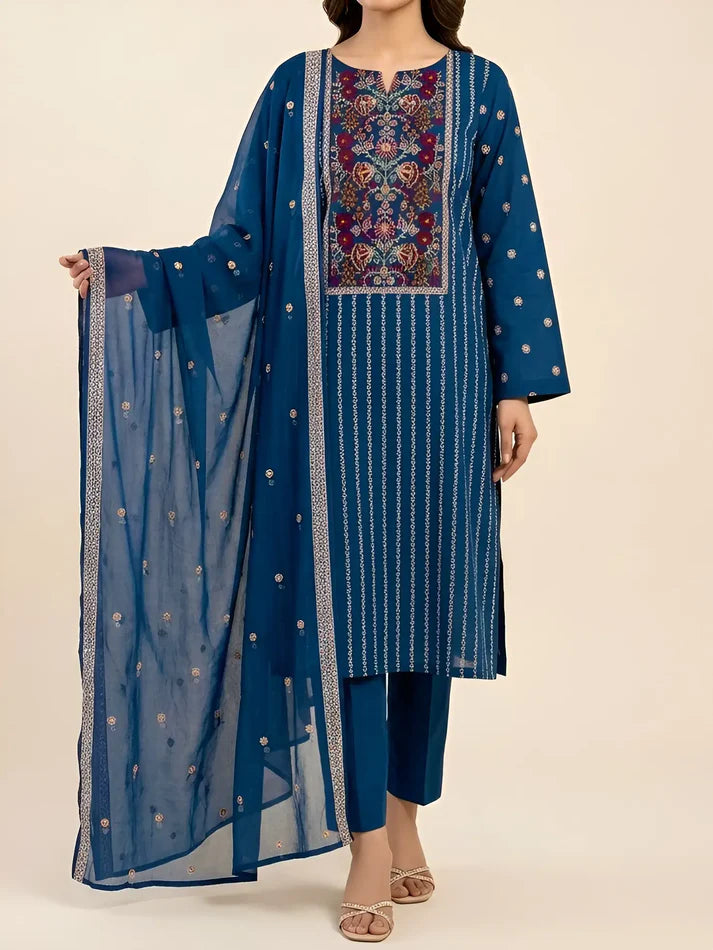 3PC PURE. LAWN .HEAVY EMBROIDERED..